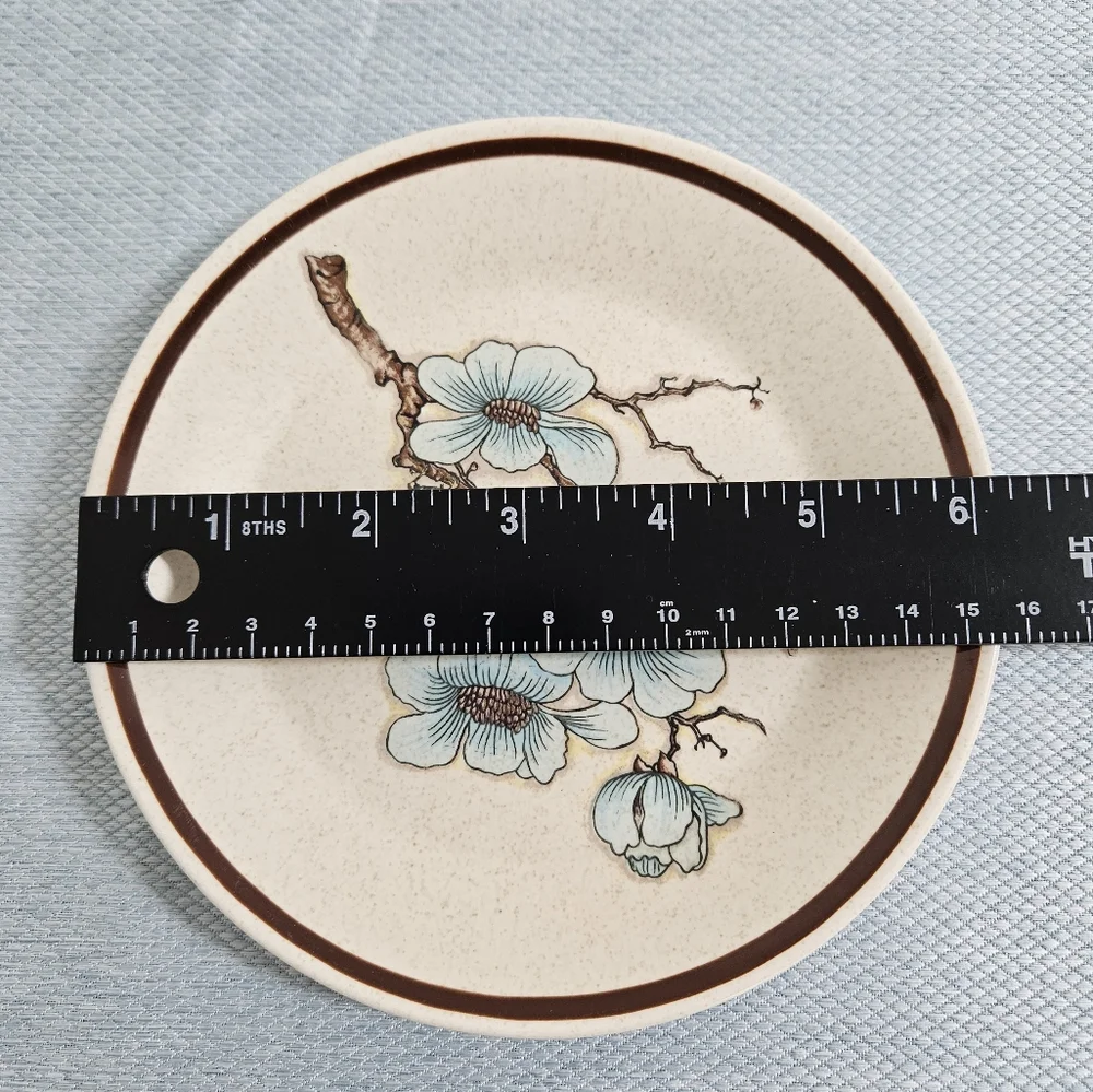 Vintage LENOX Softwind‎ (4) Salad Plates 1970s USA Made Floral Blue Tan 6